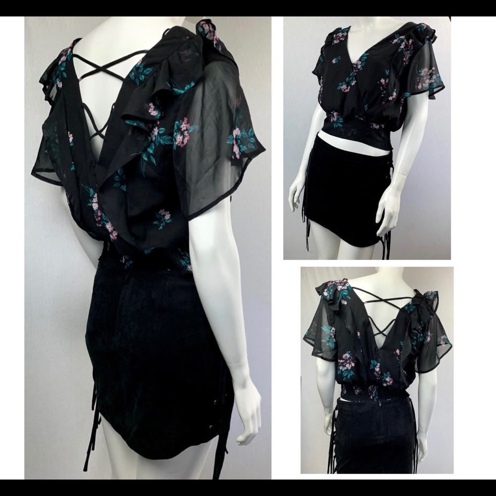 NWT Code x Mode Nordstrom Flutter Cage Backless Criss Cross Low Cut Crop Top